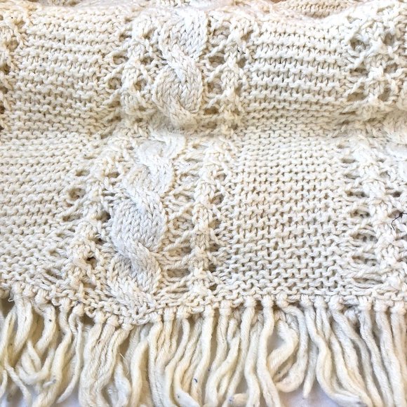 Afghan Throw Hand Made Knit Blanket Cream Color 62" x 37" - Picture 6 of 9